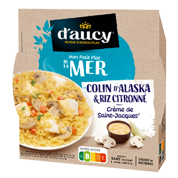 Colin d’Alaska à la crème de Saint-Jacques et riz citronné